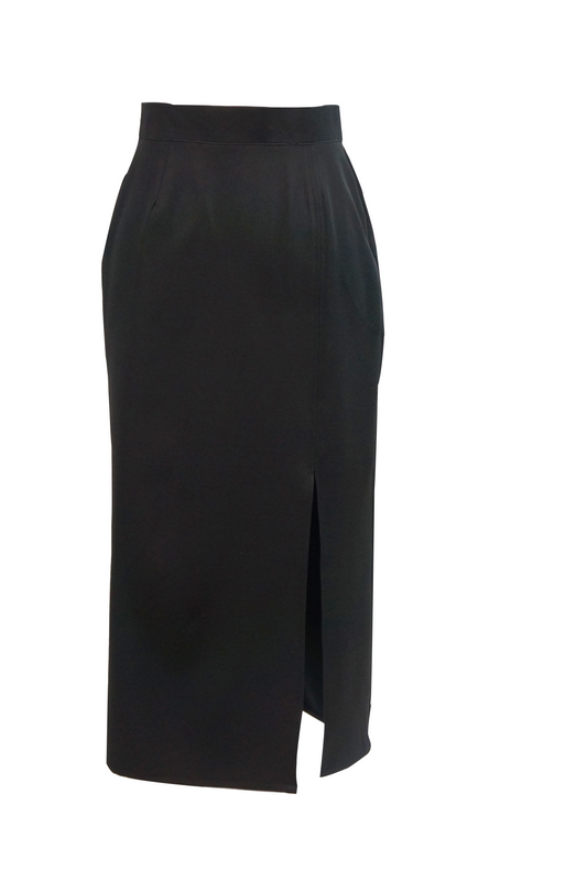 Vesdier Black midi-skirt with a front slit